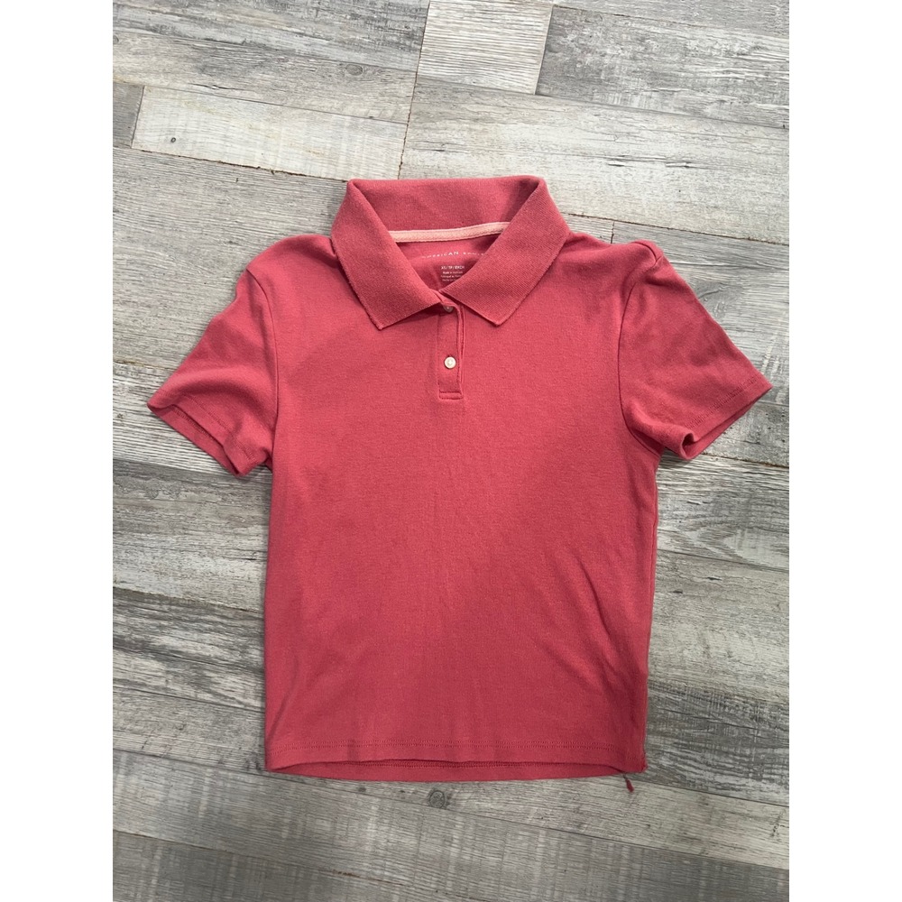 American Eagle Kids Polo Shirt XS Short Sleeve Coral Pink Pique Knit Top